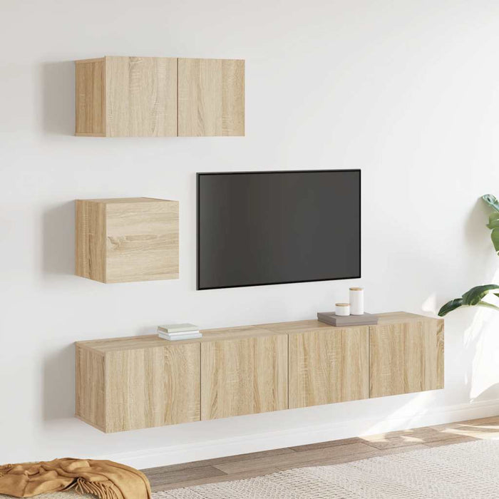 Set dulap TV, 4 piese, stejar sonoma, lemn prelucrat WALTI