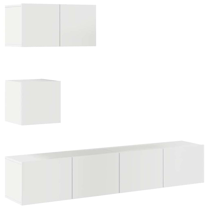 Set dulap TV, 4 piese, alb extralucios, lemn prelucrat WALTI