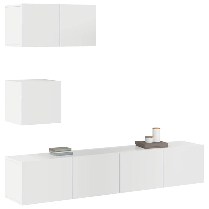 Set dulap TV, 4 piese, alb extralucios, lemn prelucrat WALTI