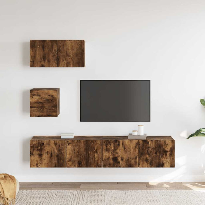 Set dulapuri TV, 4 piese, stejar fumuriu, lemn prelucrat WALTI