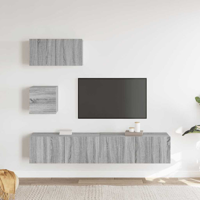 Set dulapuri TV, 4 piese, gri sonoma, lemn prelucrat WALTI