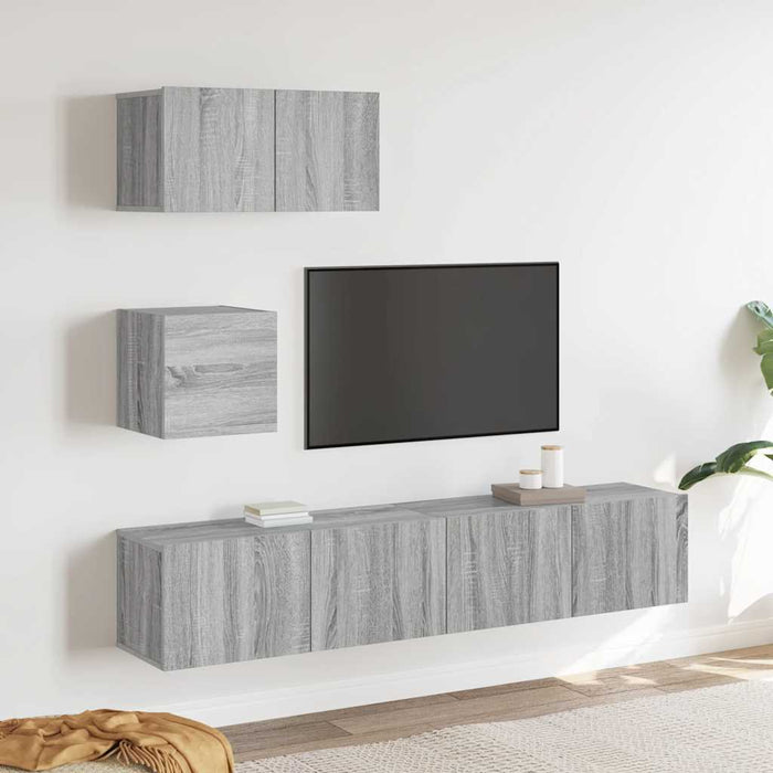 Set dulapuri TV, 4 piese, gri sonoma, lemn prelucrat WALTI