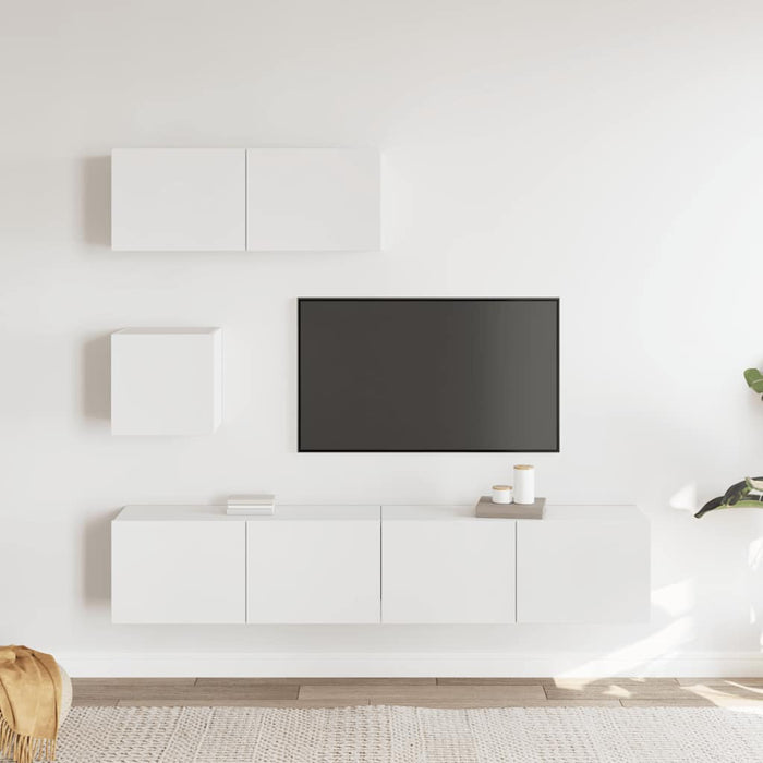 Set dulap TV, 4 piese, alb, lemn prelucrat - WALTI WALTI