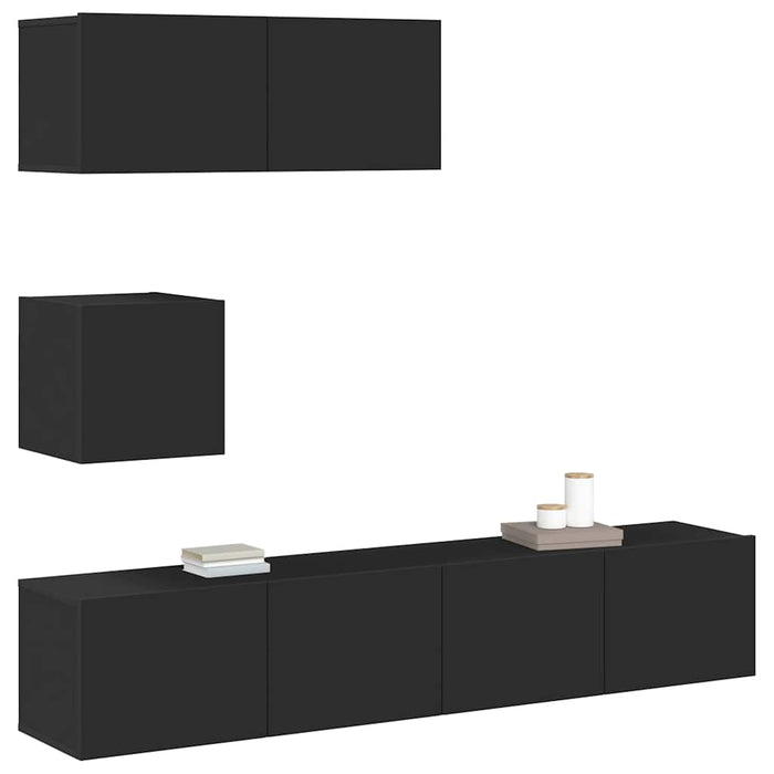 Set dulap TV, 4 piese, negru, lemn prelucrat WALTI