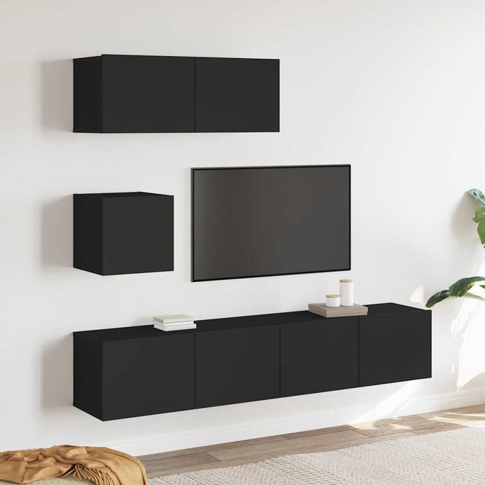 Set dulap TV, 4 piese, negru, lemn prelucrat WALTI