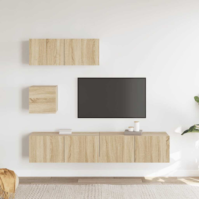 Set dulap TV, 4 piese, stejar sonoma, lemn prelucrat - WALTI WALTI
