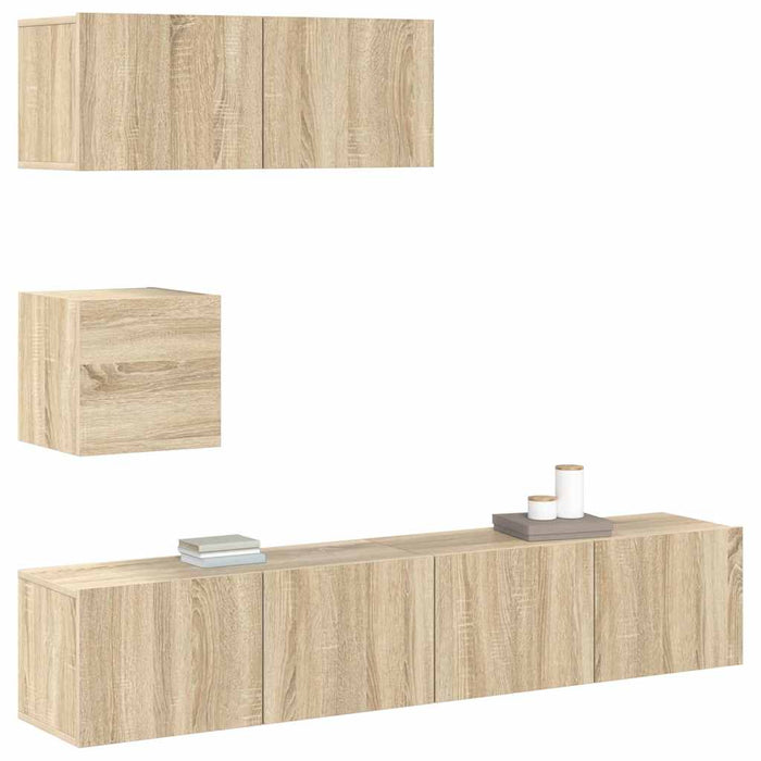 Set dulap TV, 4 piese, stejar sonoma, lemn prelucrat - WALTI WALTI
