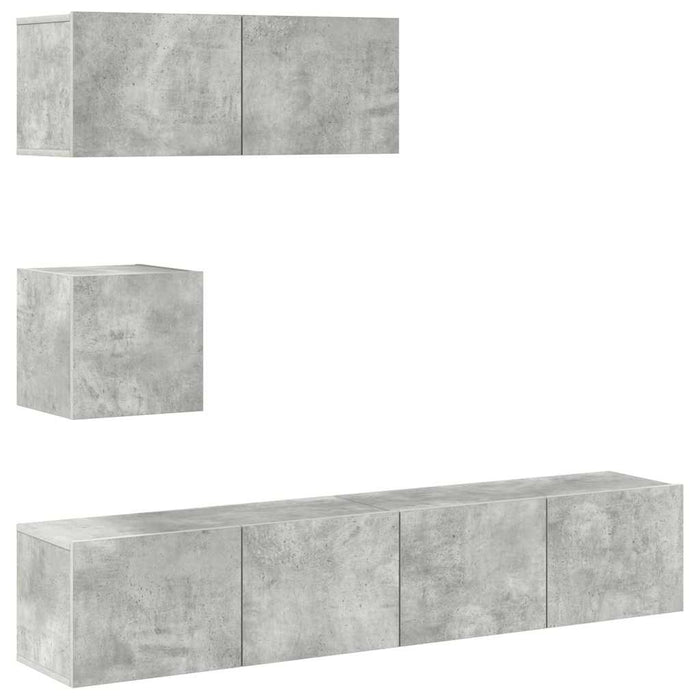 Set dulap TV, 4 piese, gri beton, lemn prelucrat - WALTI WALTI