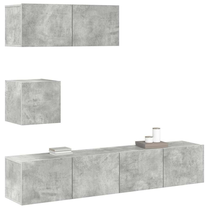 Set dulap TV, 4 piese, gri beton, lemn prelucrat - WALTI WALTI