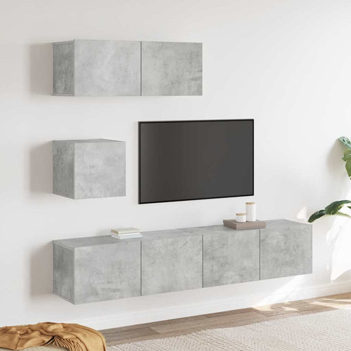 Set dulap TV, 4 piese, gri beton, lemn prelucrat - WALTI WALTI