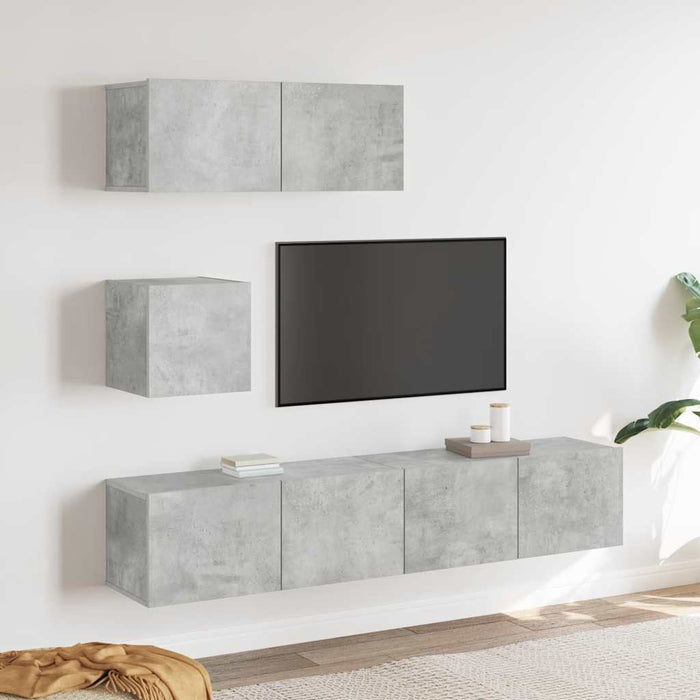 Set dulap TV, 4 piese, gri beton, lemn prelucrat - WALTI WALTI