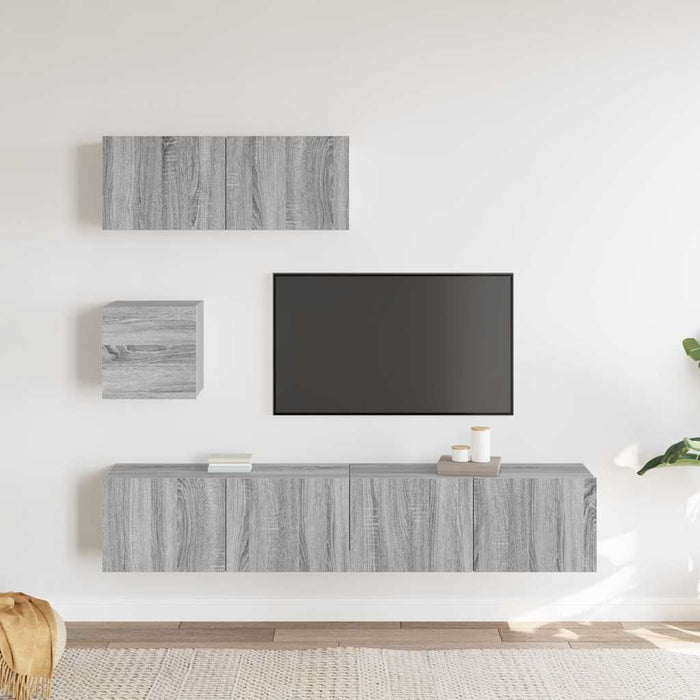 Set dulapuri TV, 4 piese, gri sonoma, lemn prelucrat WALTI
