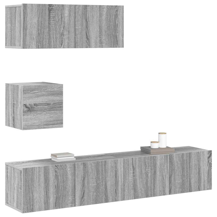 Set dulapuri TV, 4 piese, gri sonoma, lemn prelucrat WALTI