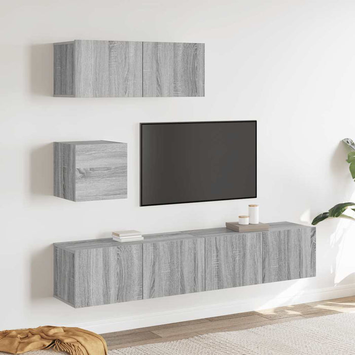 Set dulapuri TV, 4 piese, gri sonoma, lemn prelucrat WALTI