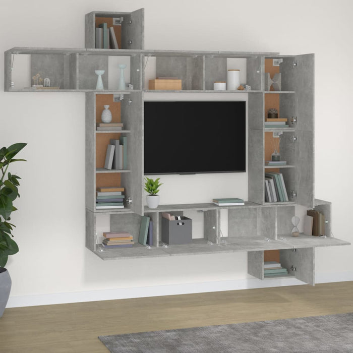 Set comodă TV, 9 piese, gri beton, lemn prelucrat - WALTI WALTI