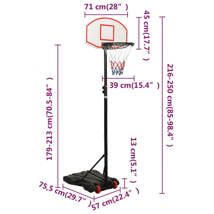Suport cu coș de baschet, alb, 216-250 cm, polietilenă - WALTI WALTI