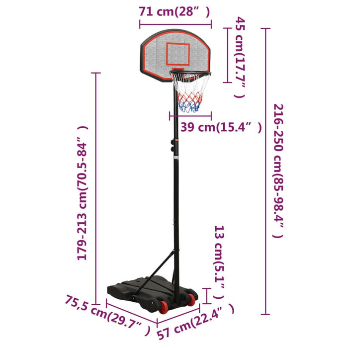 Suport cu coș de baschet, negru, 216-250 cm, polietilenă - WALTI WALTI