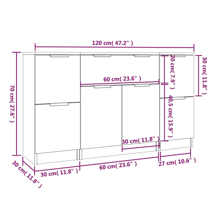 Servante, 3 piese, gri beton, lemn prelucrat - WALTI WALTI