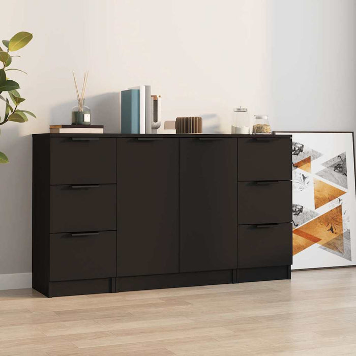 Servante, 3 piese, negru, lemn prelucrat WALTI