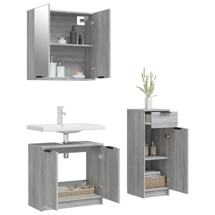 Set dulapuri de baie, 3 piese, gri sonoma, lemn prelucrat - WALTI WALTI