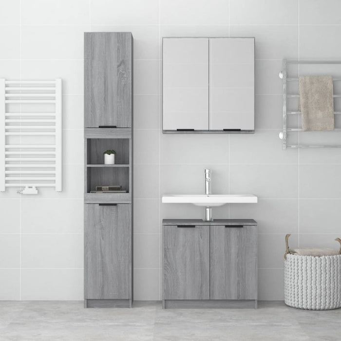 Set dulapuri de baie, 3 piese, gri sonoma, lemn prelucrat - WALTI WALTI