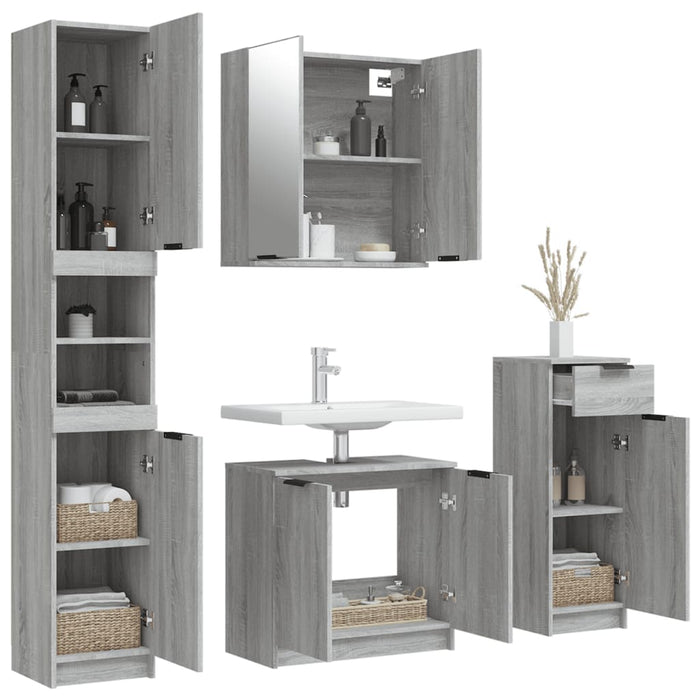 Set dulapuri de baie, 4 piese, gri sonoma, lemn prelucrat - WALTI WALTI