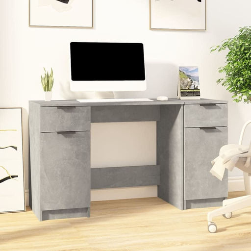 Birou cu dulap lateral, gri beton, lemn prelucrat - WALTI WALTI