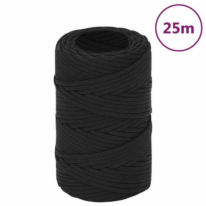 Frânghie de barcă, negru complet, 2 mm, 25 m, polipropilenă WALTI