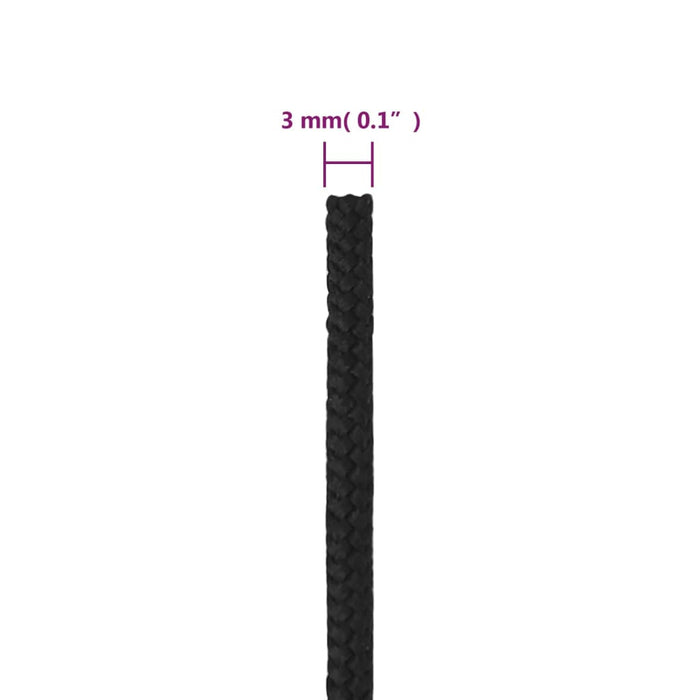 Frânghie de barcă, negru complet, 3 mm, 100 m, polipropilenă - WALTI WALTI
