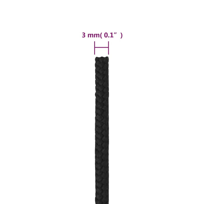 Frânghie de barcă, negru complet, 3 mm, 500 m, polipropilenă - WALTI WALTI