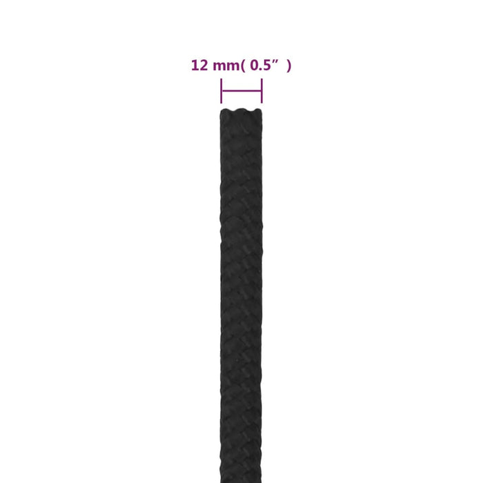Frânghie de barcă, negru complet, 12 mm, 50 m, polipropilenă - WALTI WALTI