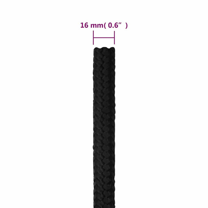Frânghie de barcă, negru complet, 16 mm, 25 m, polipropilenă - WALTI WALTI