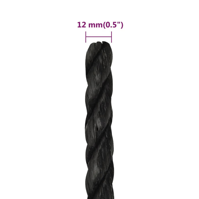 Frânghie de lucru, negru, 12 mm, 25 m, polipropilenă - WALTI WALTI