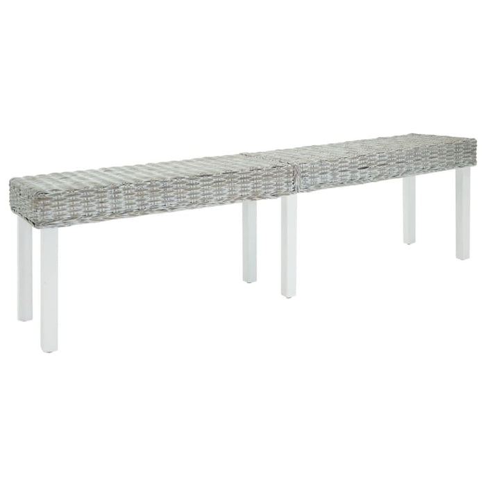 Bancă alb 160x35x45 cm, ratan kubu natural și lemn masiv mahon - WALTI WALTI