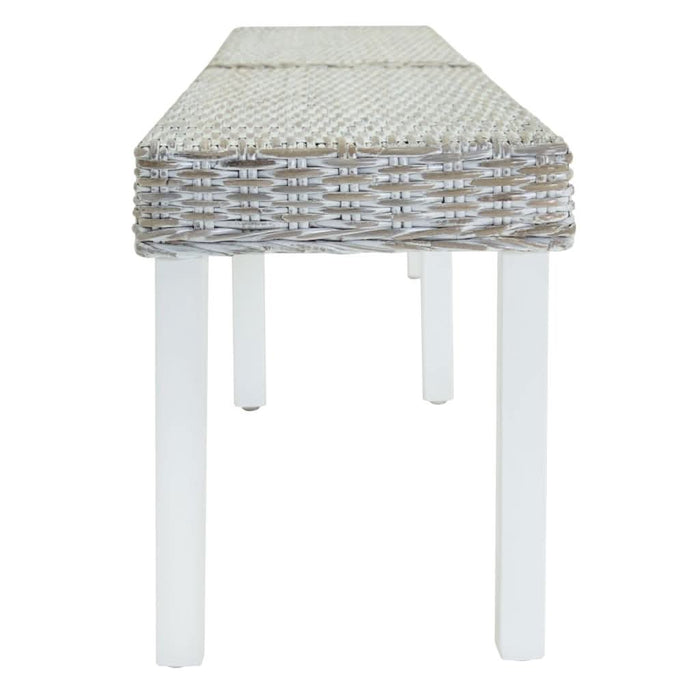 Bancă alb 160x35x45 cm, ratan kubu natural și lemn masiv mahon - WALTI WALTI
