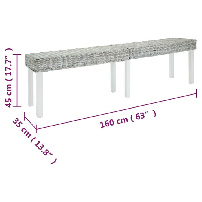 Bancă alb 160x35x45 cm, ratan kubu natural și lemn masiv mahon - WALTI WALTI