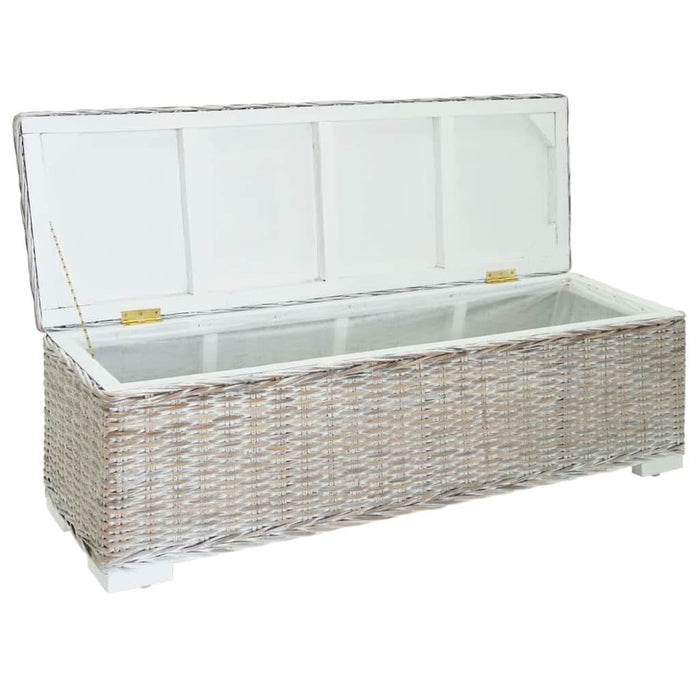 Ladă depozitare alb 110 cm ratan kubu natural/lemn masiv mahon - WALTI WALTI
