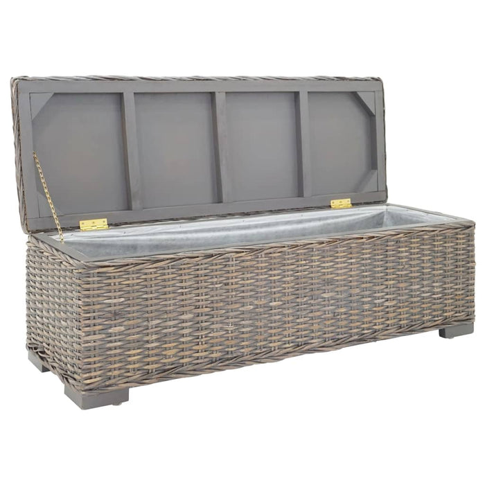 Ladă depozitare gri 110 cm ratan kubu natural/lemn masiv mahon - WALTI WALTI