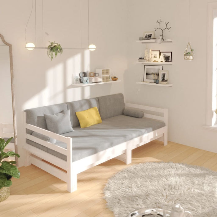 Pat de zi extensibil, alb, 2x(90x190) cm, lemn masiv de pin WALTI