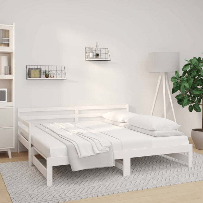 Pat de zi extensibil, alb, 2x(90x190) cm, lemn masiv de pin WALTI