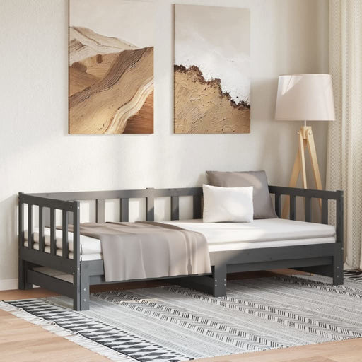 Pat de zi extensibil, gri, 2x(90x190) cm, lemn masiv de pin - WALTI WALTI