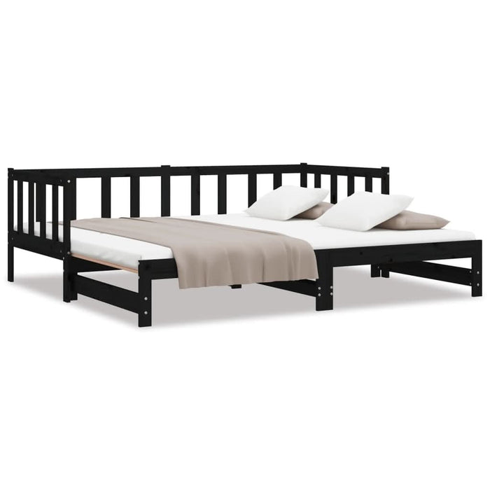 Pat de zi extensibil, negru, 2x(90x190) cm, lemn masiv de pin - WALTI WALTI