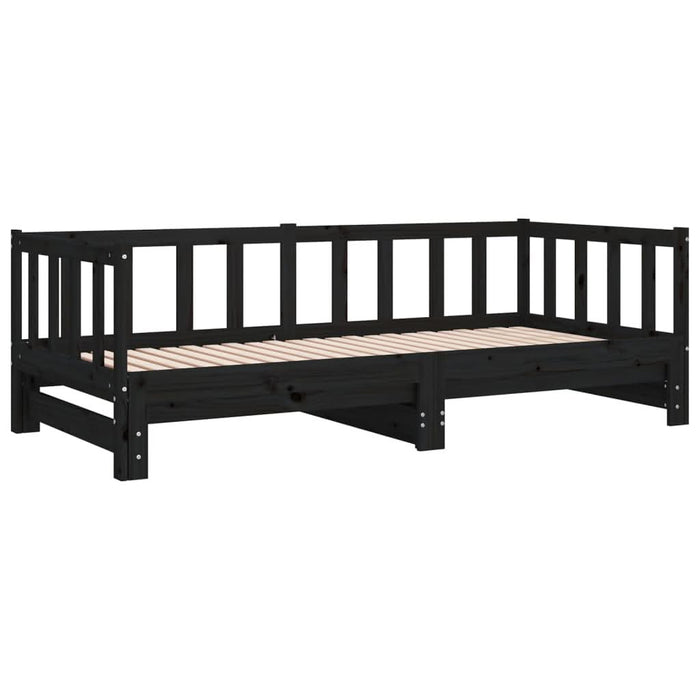 Pat de zi extensibil, negru, 2x(90x190) cm, lemn masiv de pin - WALTI WALTI