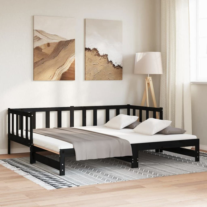 Pat de zi extensibil, negru, 2x(90x190) cm, lemn masiv de pin - WALTI WALTI