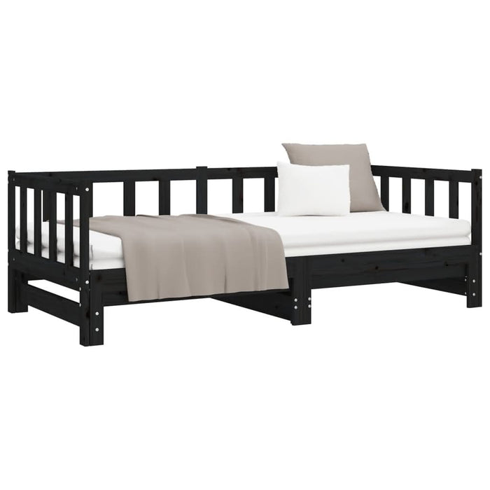 Pat de zi extensibil, negru, 2x(90x190) cm, lemn masiv de pin - WALTI WALTI
