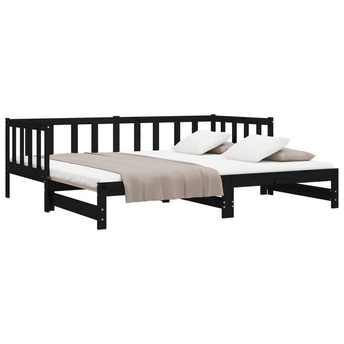 Pat de zi extensibil, negru, 2x(90x190) cm, lemn masiv de pin - WALTI WALTI