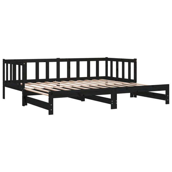 Pat de zi extensibil, negru, 2x(90x190) cm, lemn masiv de pin - WALTI WALTI