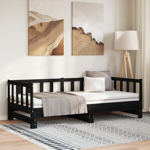 Pat de zi extensibil, negru, 2x(90x190) cm, lemn masiv de pin - WALTI WALTI