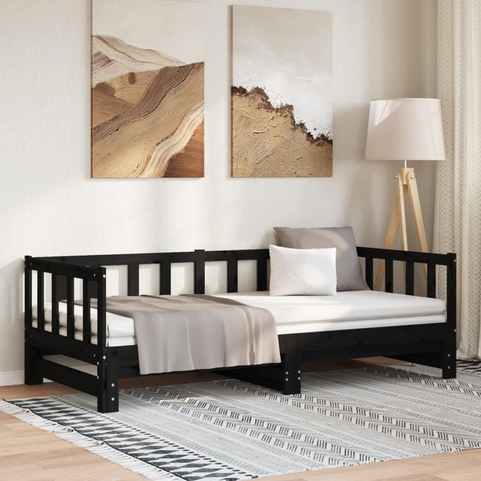 Pat de zi extensibil, negru, 2x(90x190) cm, lemn masiv de pin - WALTI WALTI