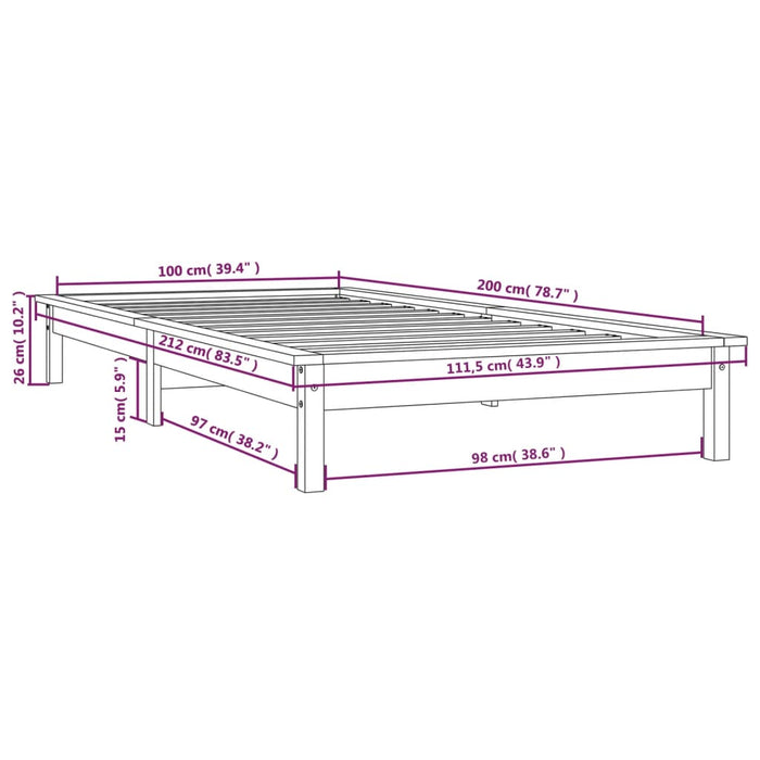 Cadru de pat, gri, 100x200 cm, lemn masiv de pin WALTI